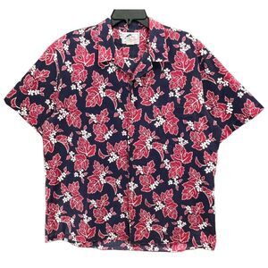 Vintage Nui Nalu Camp Shirt Mens XL Blue Red Floral Hawaiian Beach Travel Cruise